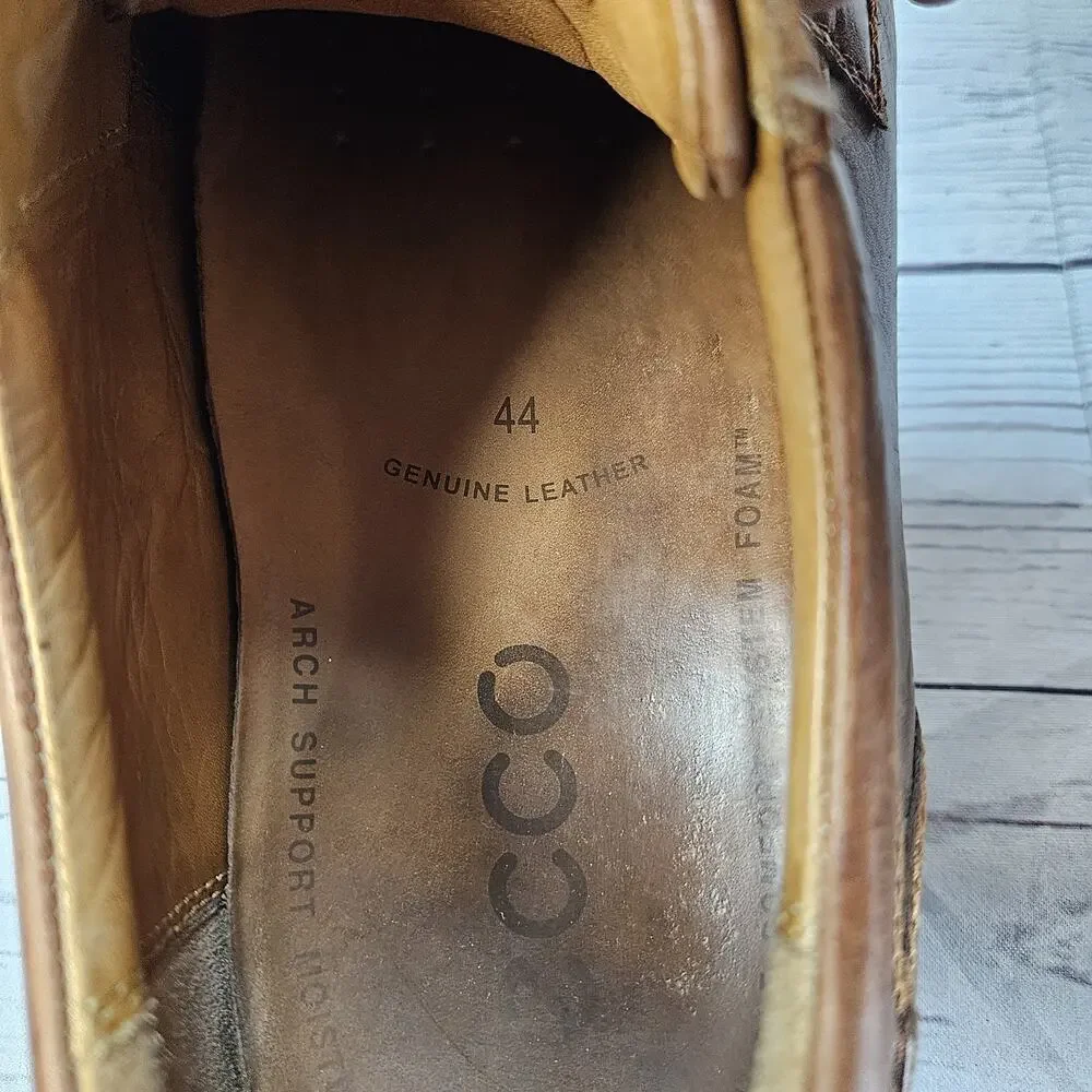 ECCO Oxford Lace Up Dress Shoes Brown Leather Men's Size EU 44 US 10.5 Casual